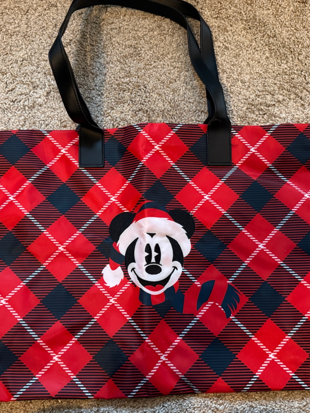 Disney Red and Black Plaid Mickey Tote Bag-Nylon 17in L x 12in H x 4.5in W Never